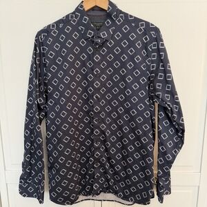 Ted‎ Baker London Dress Shirt Men's XL Button Down Geo Print Long Sleeve Navy